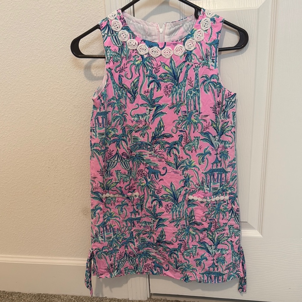 Girls Pink Tropical Print Sleeveless Dress